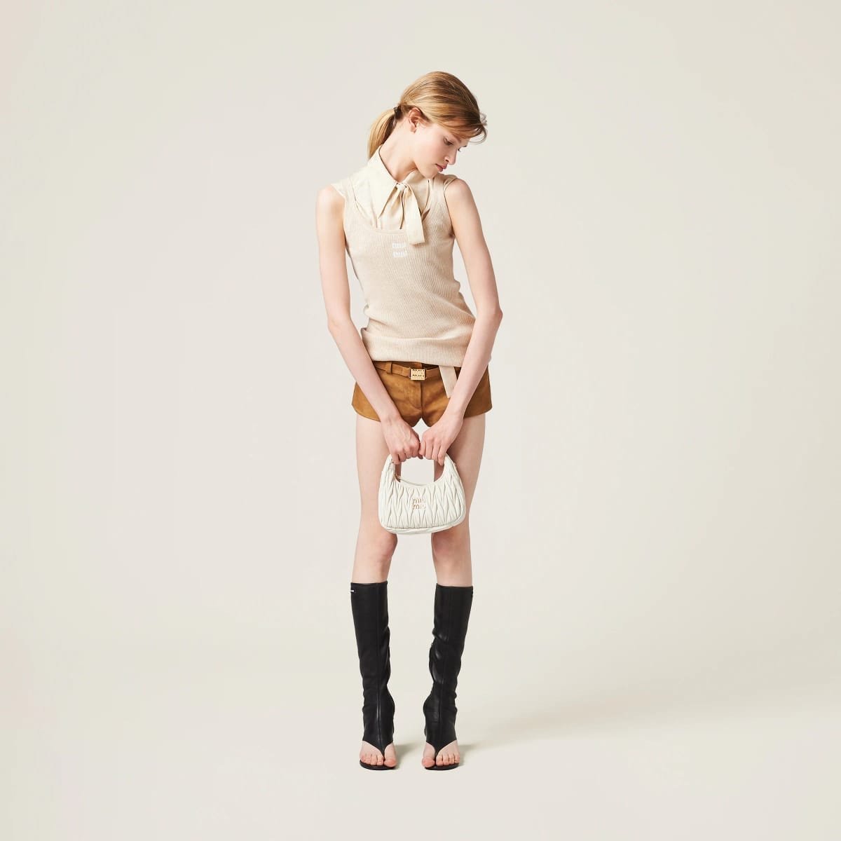 Miu Miu Wander Matelass Nappa Leather Hobo Bag With OG Box Dust Bag (2178 Beige)*🤍💯