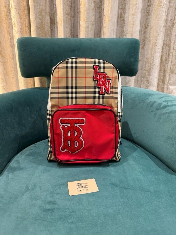 Burberry Nylon Check TB Logo Rucksack Unisex Backpack Rare Plaid With Dust Bag B8890 Black