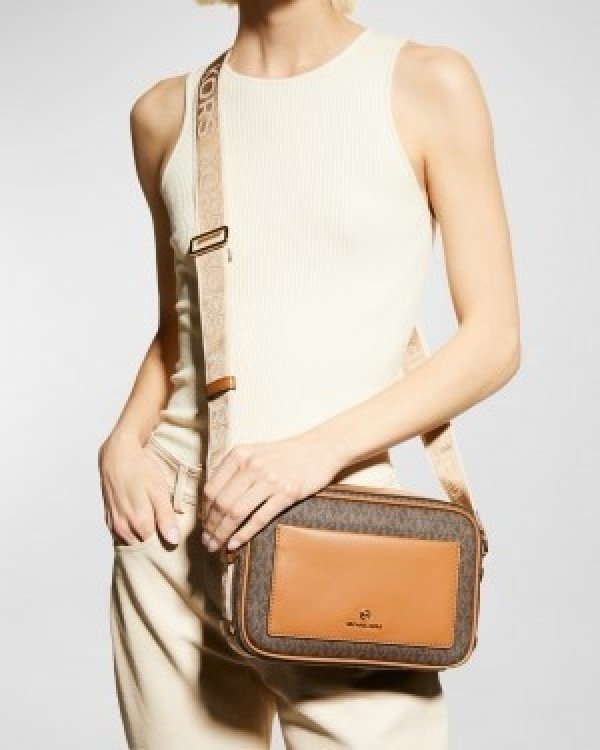 Michae l Kors MK Logo Print MaeveCrossbody Bag With Dust Bag (CoffeeBrown-2318)