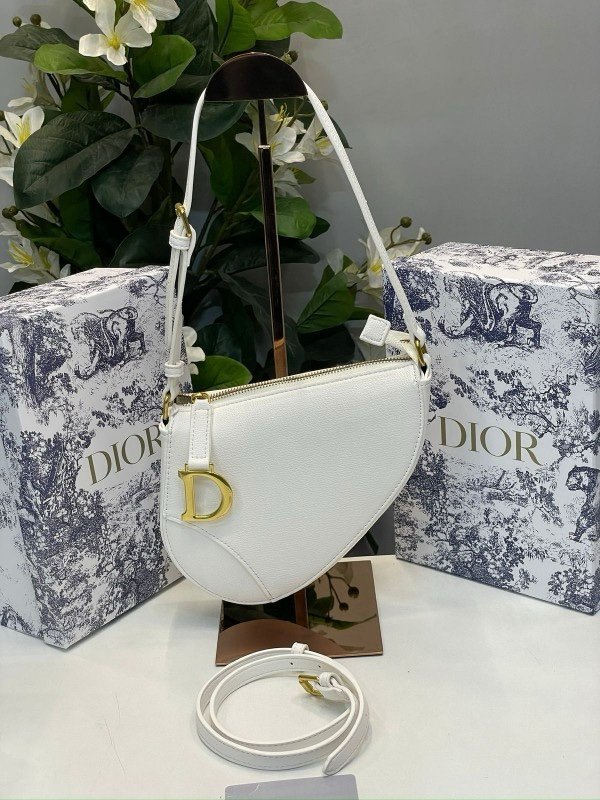 Christian Dior CD Saddle Rodeo Bag Pouch With OG Box & Dust Bag (379 White)
