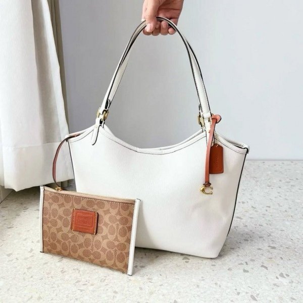 Coach Day Tote With Removable Pouch & Dust Bag (White-969)(BSB)