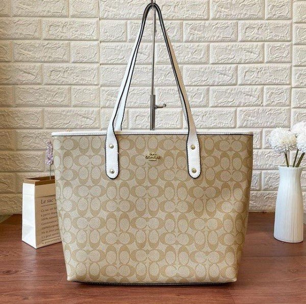 Coach Signature City Tote Bag With OG Box & Dust Bag (Beige_White-931)(BSB)