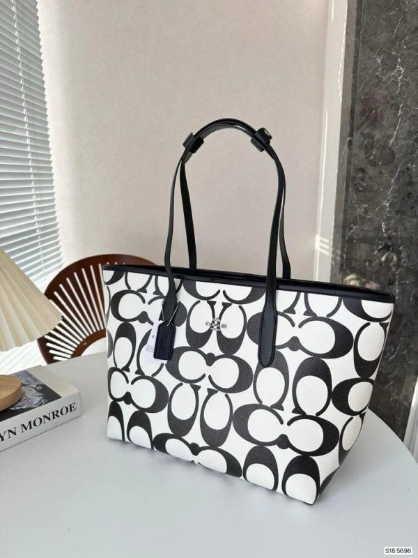 Coach Signature City Limited Edition Premium Tote Bag With OG Magnetic Box & Dust Bag (Black_White-874)(BSB)