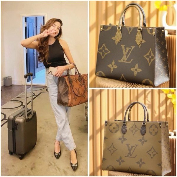 Louis Vuitton LV On The Go Monogram And Monogram Reverse Premium Leather Tote Bag With Dust Bag (Brown-43751)(LB)