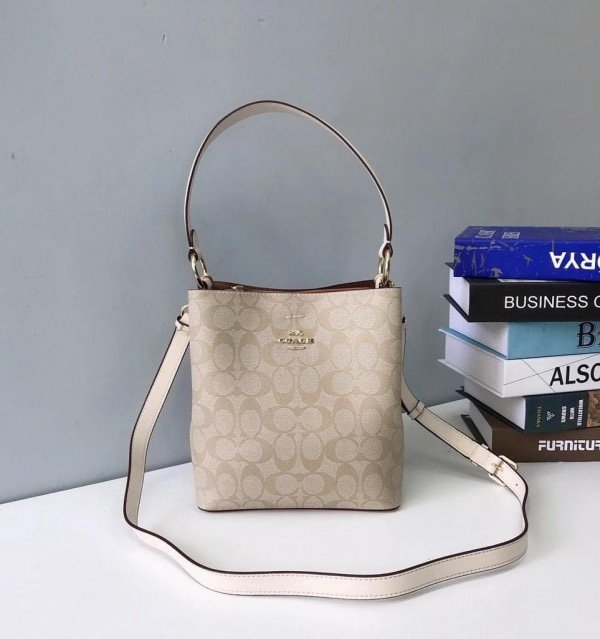 Coach Mollie 22 Apricot Khakhi Black Interior Bucket Bag With Dust Bag 8067 Shallow Apricot Khakhi(LB)