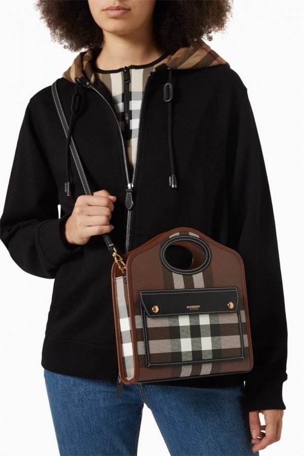 Burberry Mini Checkered Leather Tote Bag With OG Box & Dust Bag 2733 Grey Grid(LB)