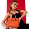 Hermes Orange Togo Leather Rose Gold Hardware Birkin Bag With Dust Bag & OG Box (BK25 Orange)(LB)