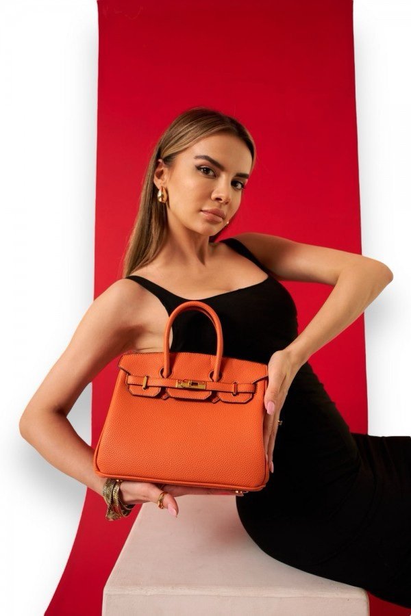 Hermes Orange Togo Leather Rose Gold Hardware Birkin Bag With Dust Bag & OG Box (BK25 Orange)(LB)