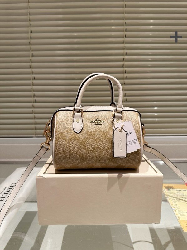 Coach Rowan satchel signature canvas goldkhaki saddle f83607 crossbody bag with dust cover(BH)