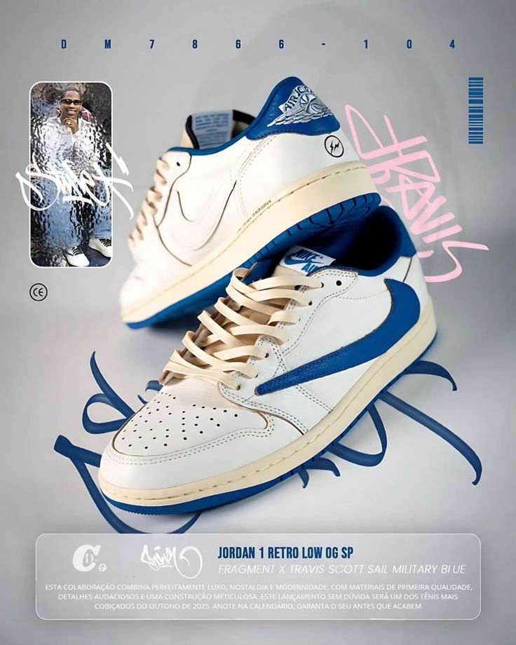 NK AIR JORDA_N RETRO 1 LOW TRAVIS SCOTT HEAT OFF WHITE FRAGMENT [WHITE / BLUE] 2301026