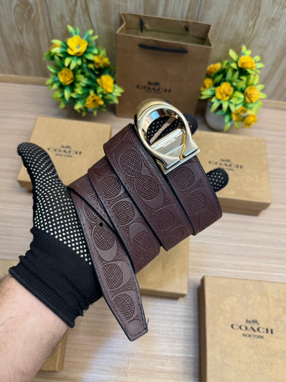 CO_CH EMBOSSED STRIP BELT [BLACK / BROWN / GOLDEN] 1803026