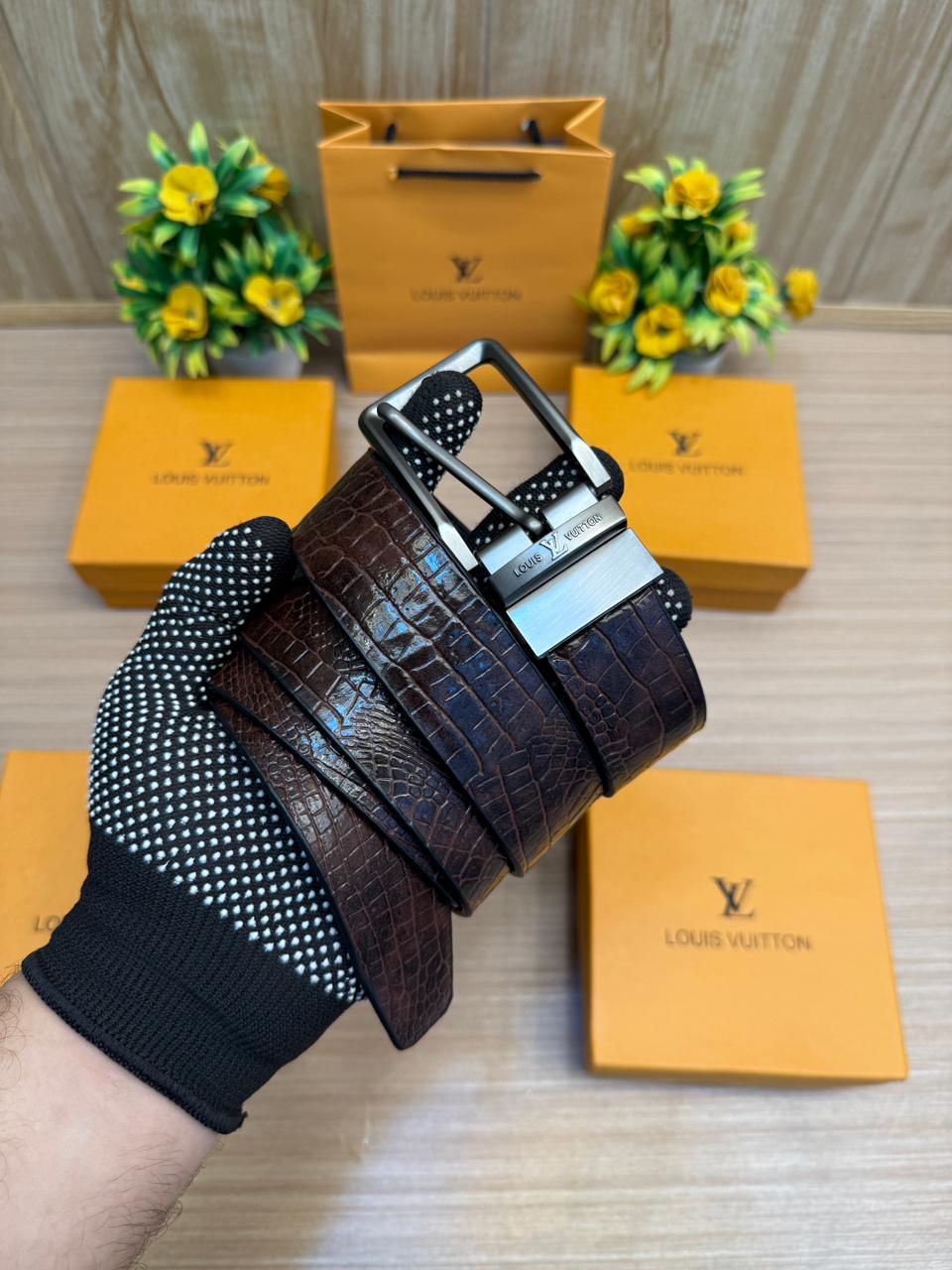 LVN EMBOSSED STRIP BELT [BLACK / BROWN / SILVER] 1803026