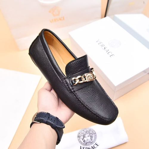 VERSACE CHAIN LOGO PREMIUM LEATHER LOAFER
