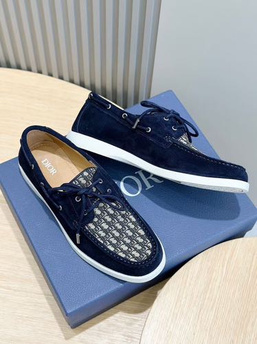 DIO_R GRANVILLE BOAT BEIGE AND BLUE OBLIQUE JACQUARD PREMIUM LOAFER