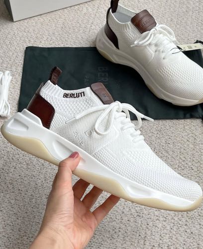 BERLUTI SHADOW LEATHER TRIMMED STRETCH KNIT SNEAKER