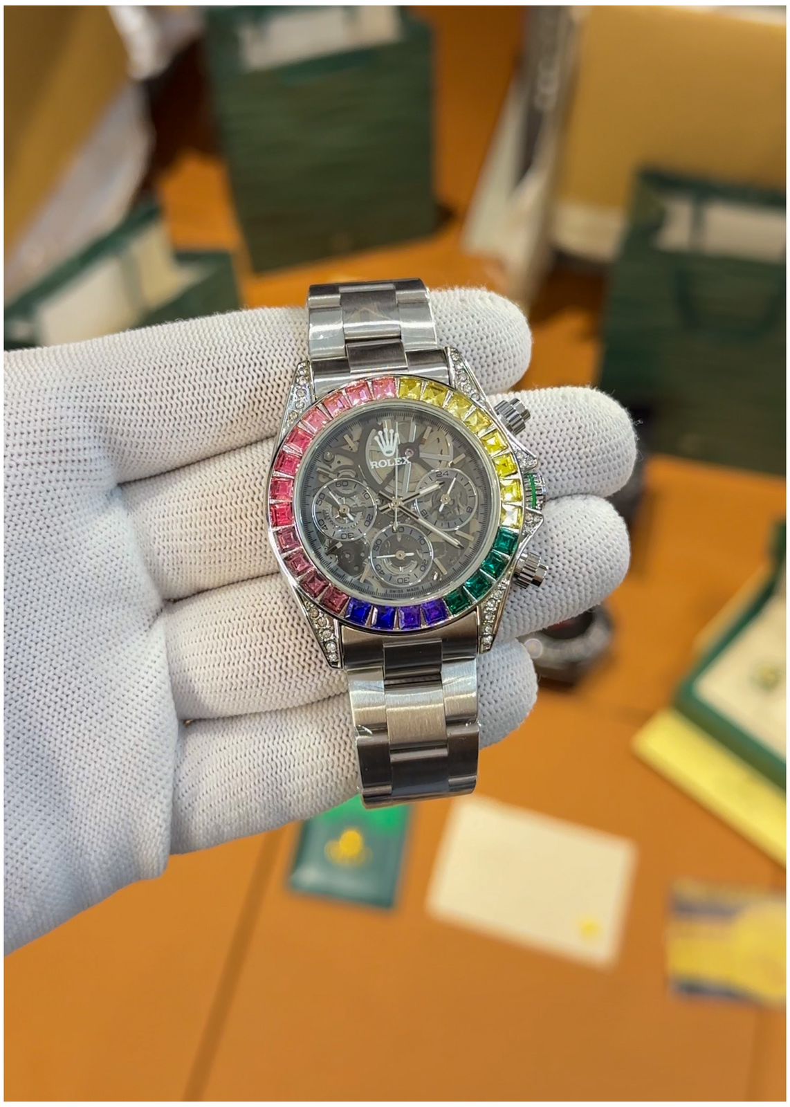 Role_x Oyster Perpetual Daytona Chosmograph Rainbow Silver