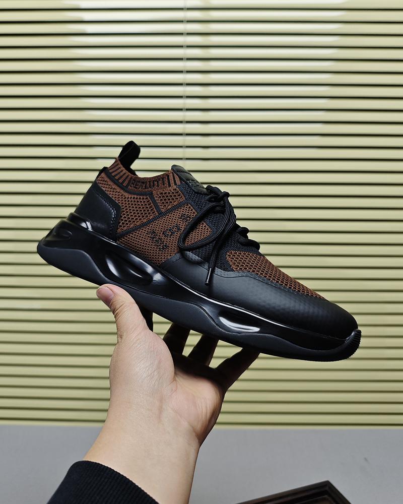 BERLUTI BROWN SHADOW COATED KNITAND CLAF LEATHER SNEAKER