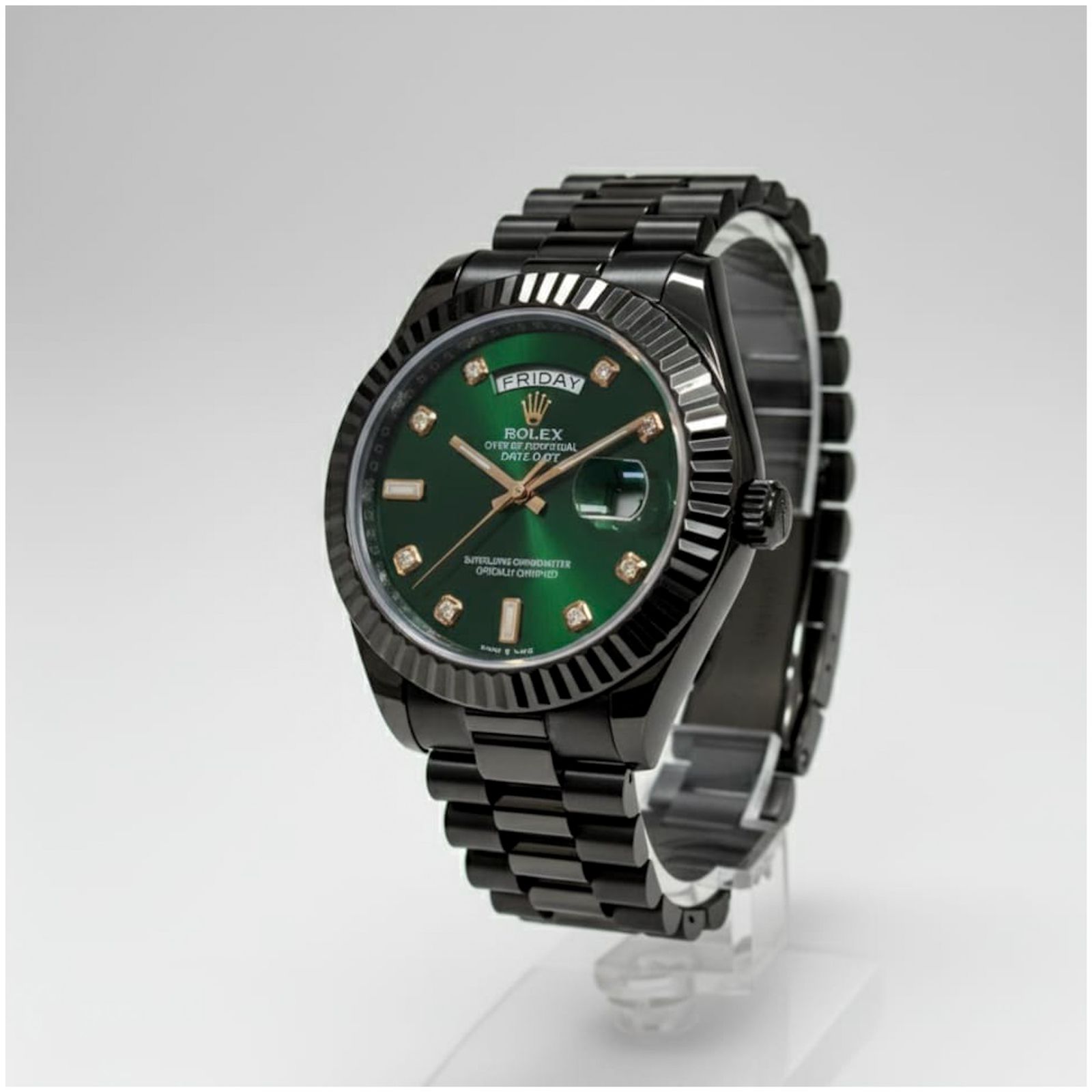 Role_x Oyster Perpetual Day Date Diamond Black-Green 40 Battery Working Like Automatic