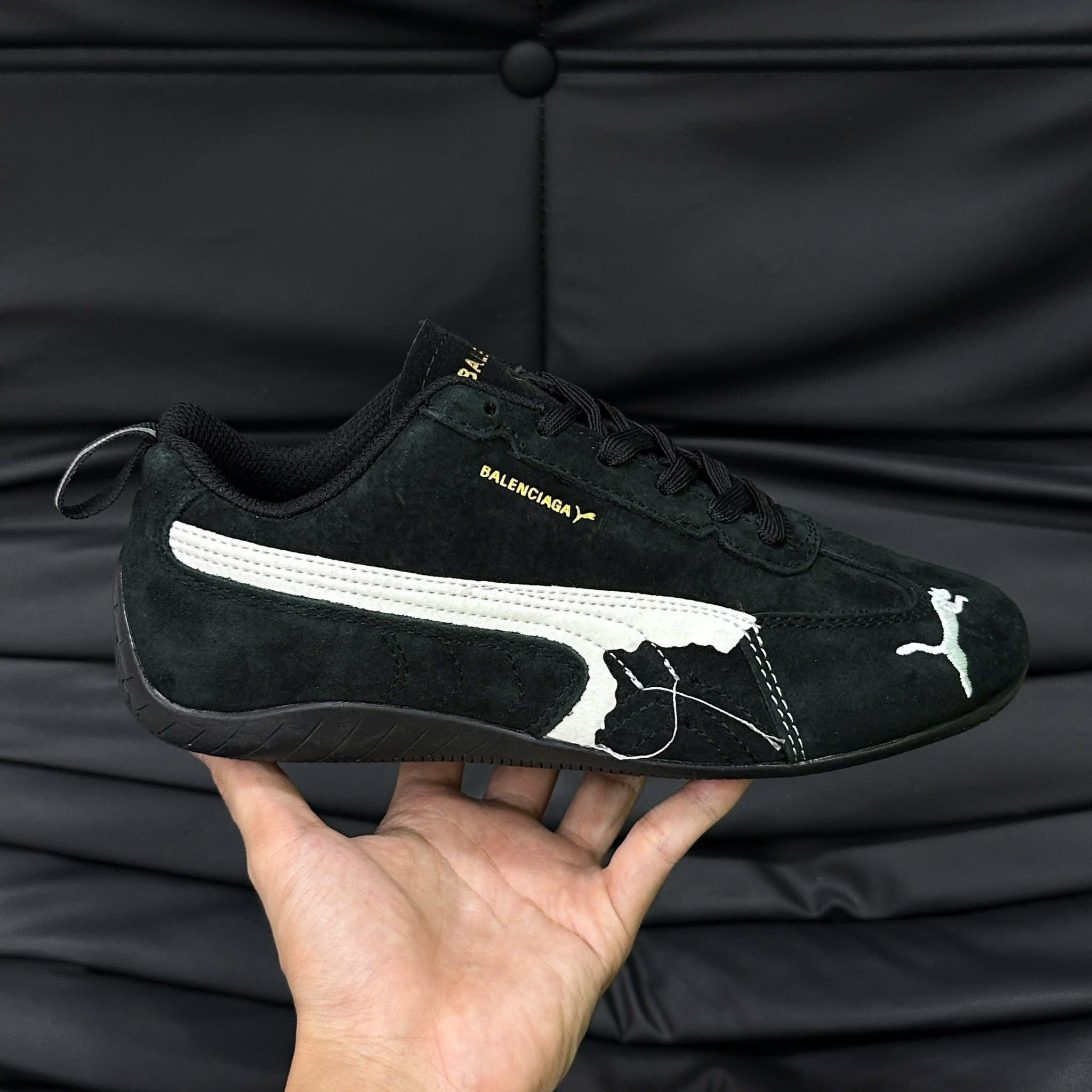 Pumma x Balenciaga Speedcat Suede Distressed Black White