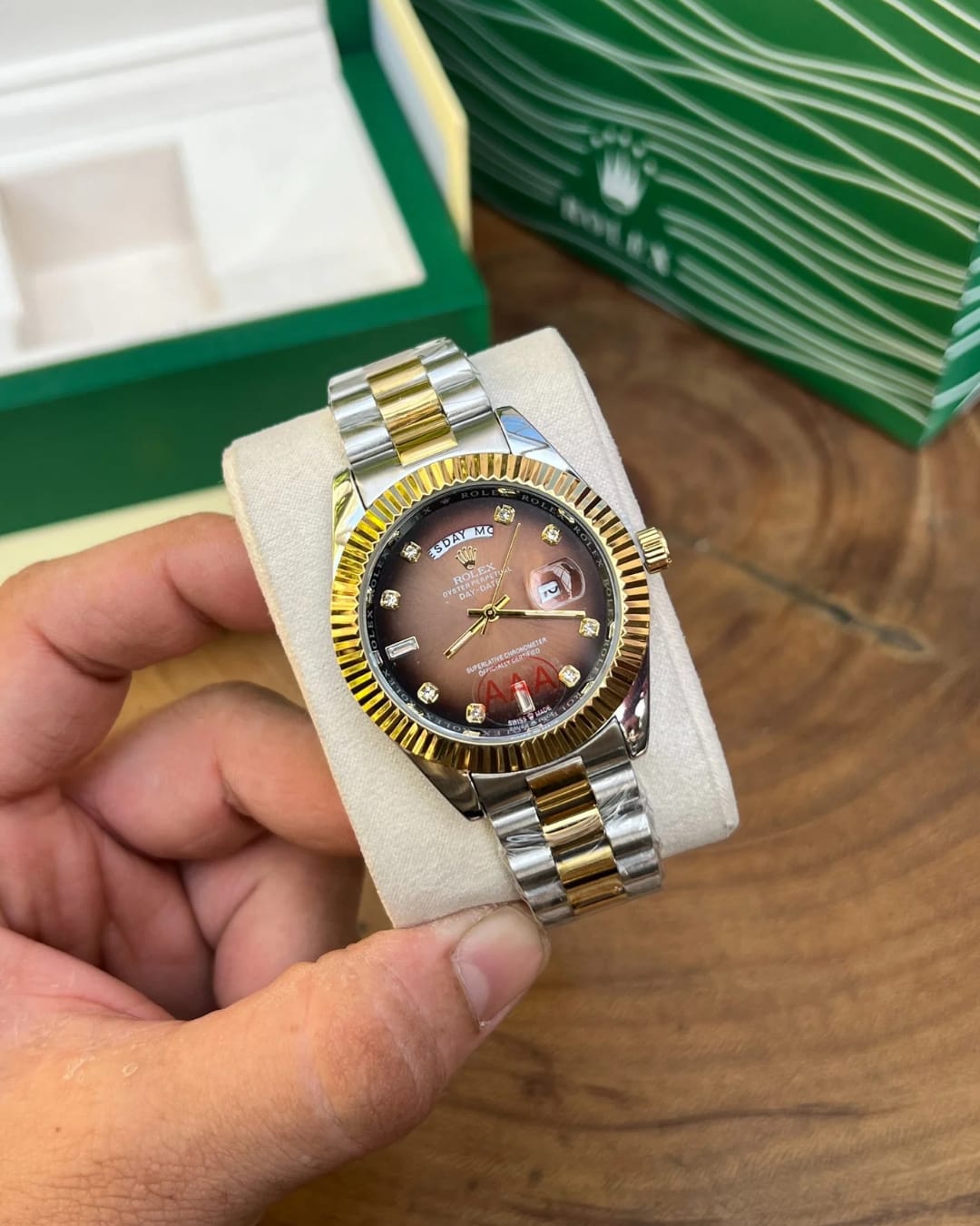 Role_x Oyster Perpetual Day Date Diamond 40 Battery 2Ton-Gold-Brown