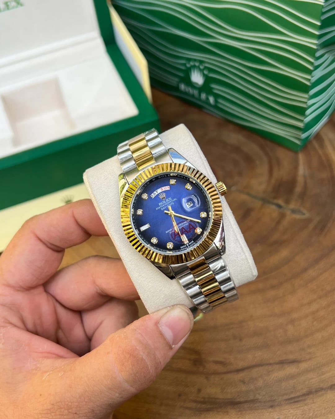 Role_x Oyster Perpetual Day Date Diamond 40 Battery 2Ton-Gold-Blue