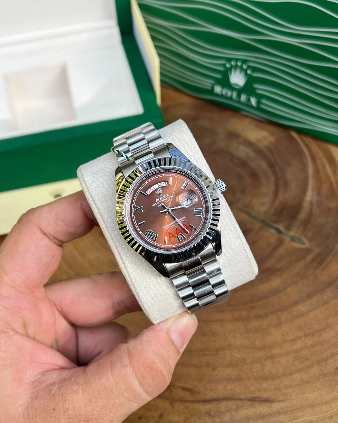 Role_x Oyster Perpetual Day Date Diamond 40 Battery Silver-Brown