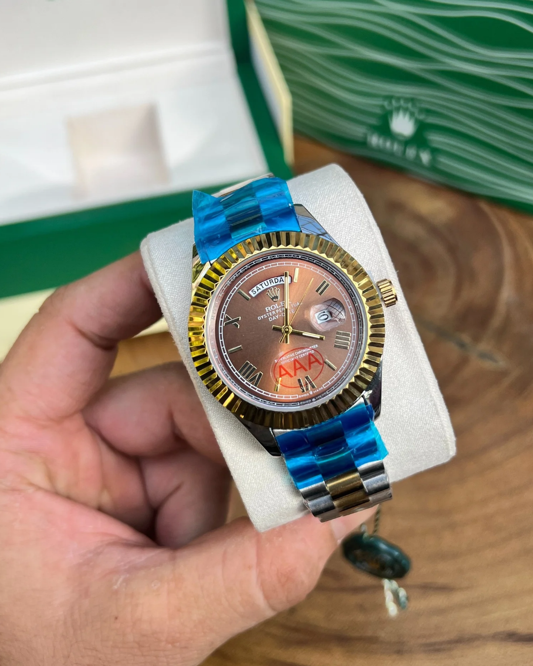 Role_x Oyster Perpetual Day Date Diamond 40 Battery 2Ton-Gold-Brown