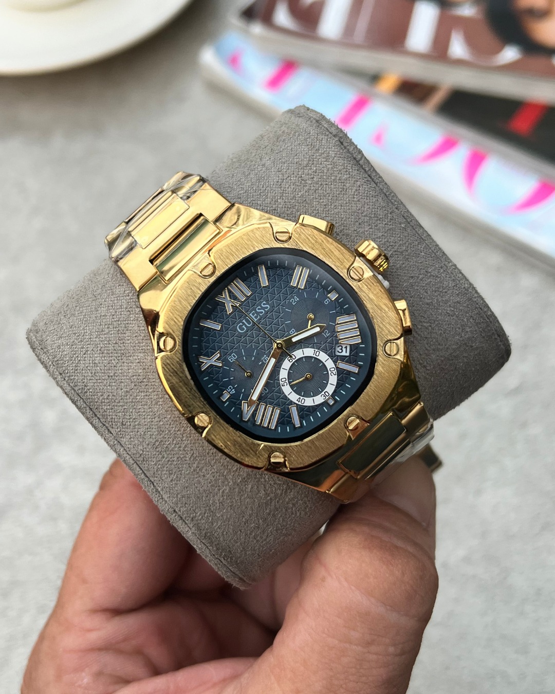 Guess Square Chronograph Gold-Blue