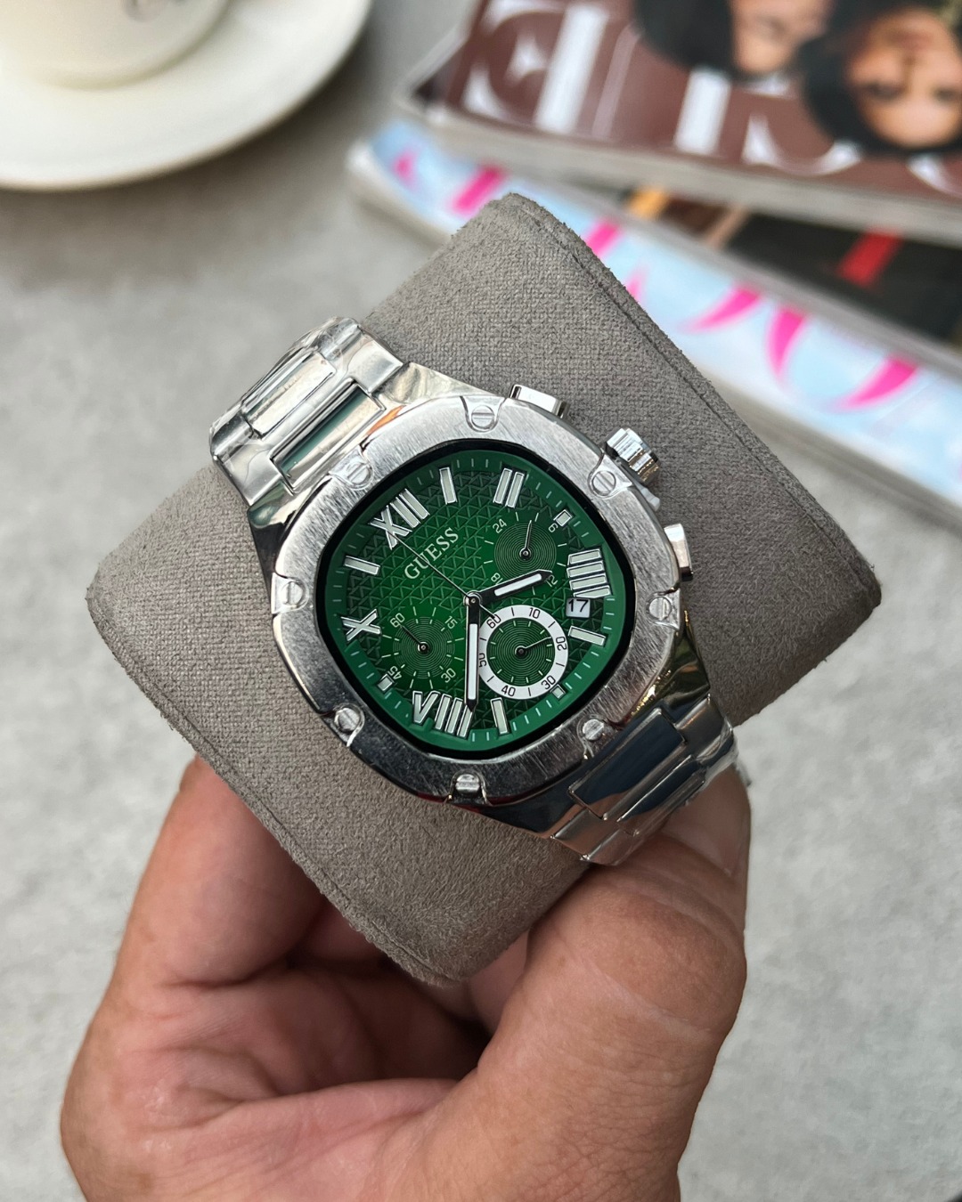 Guess Square Chronograph Silver-Green
