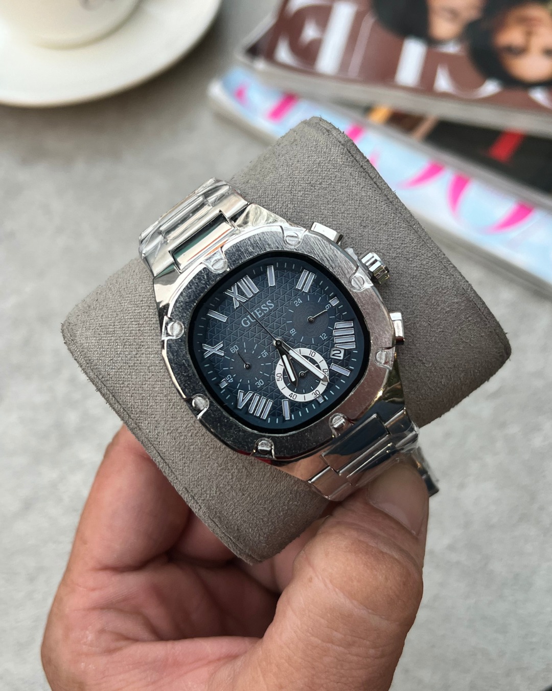 Guess Square Chronograph Silver-Blue