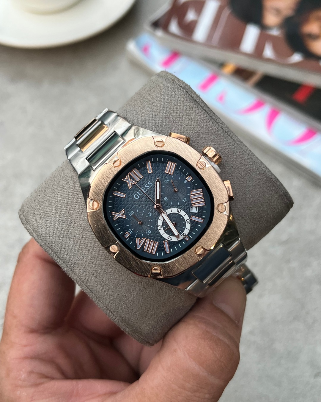 Guess Square Chronograph 2Ton-Copper-Blue
