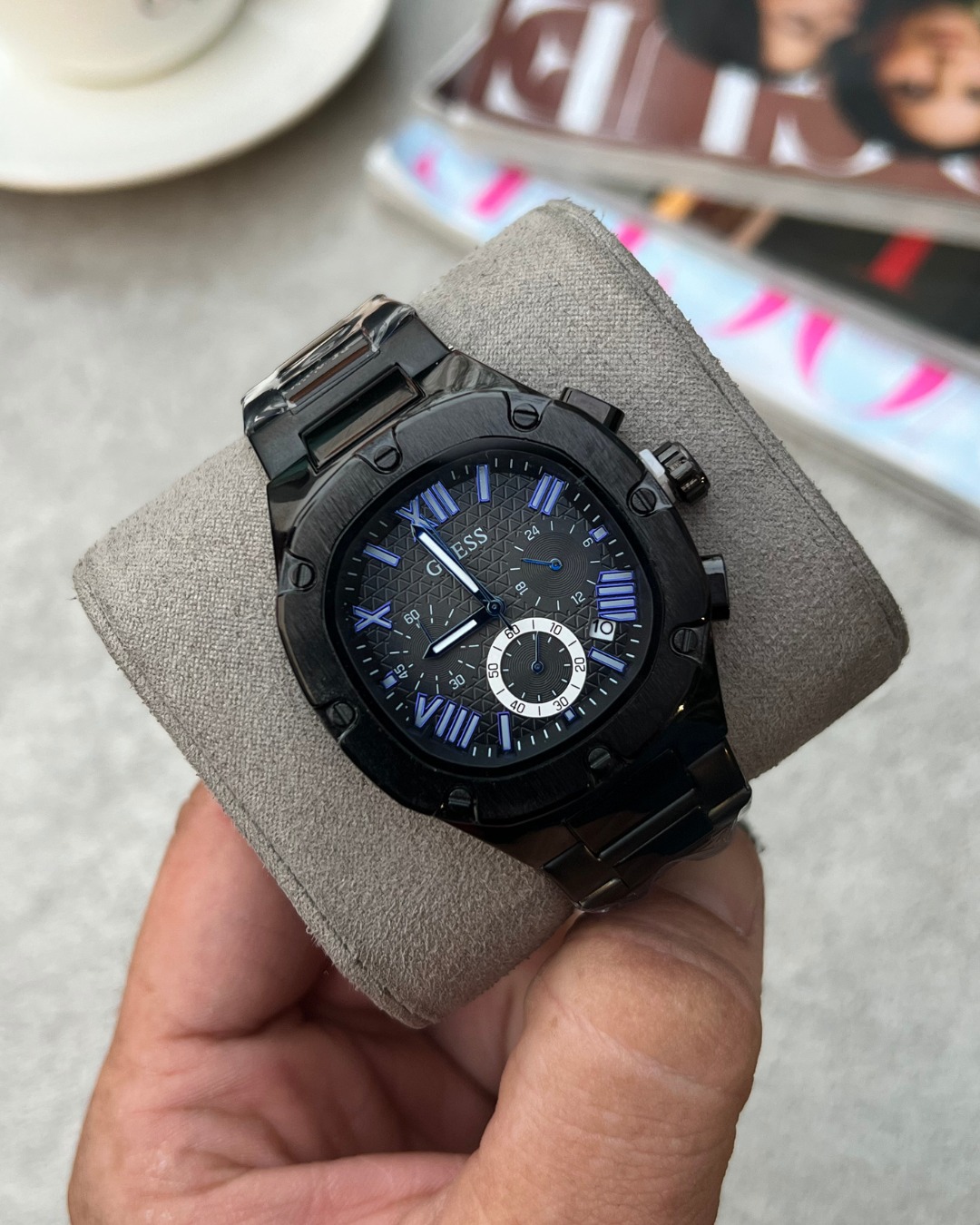 Guess Square Chronograph Black-Blue