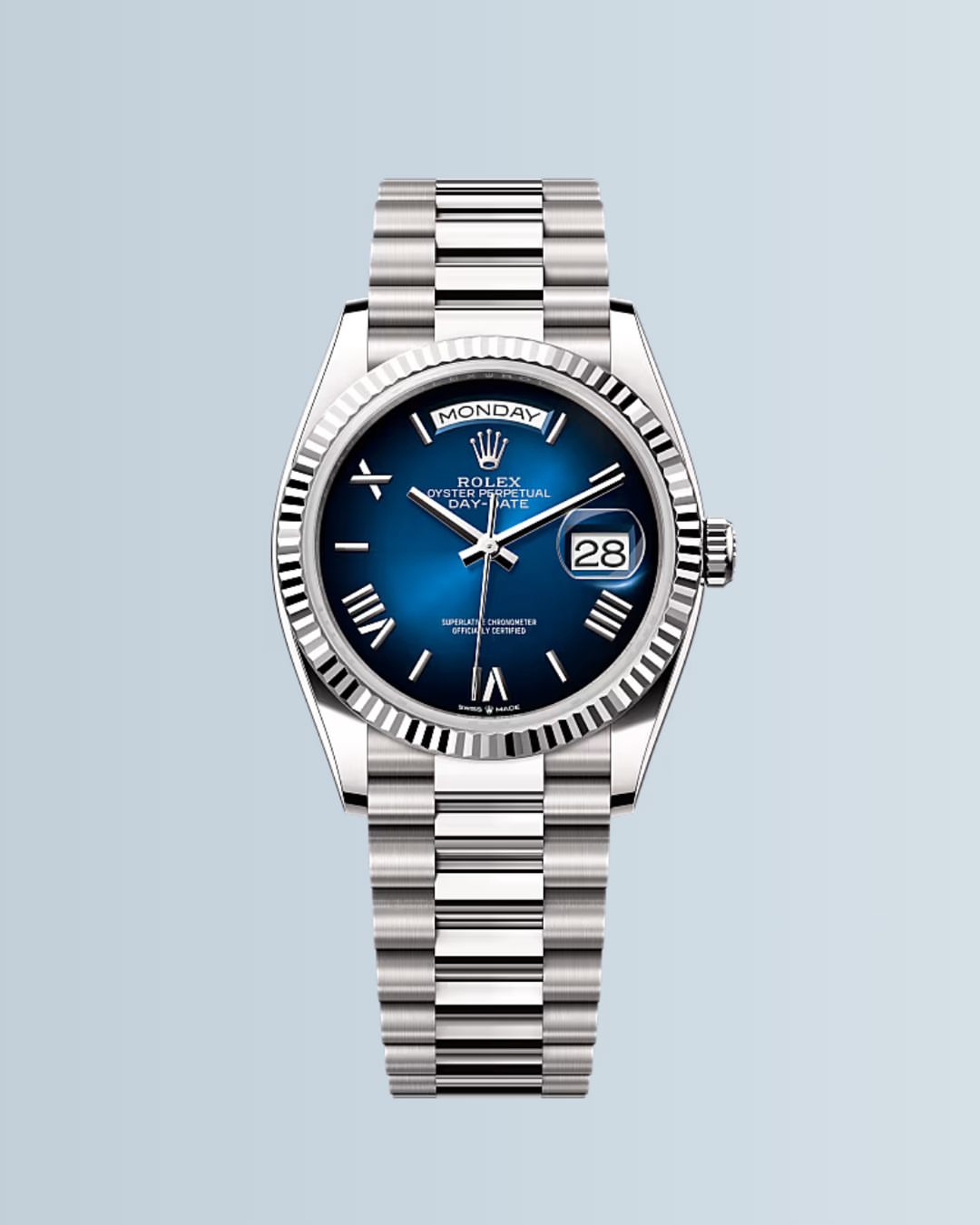 Role_x Oyster Perpetual Day Date 40 Battery Silver-Blue