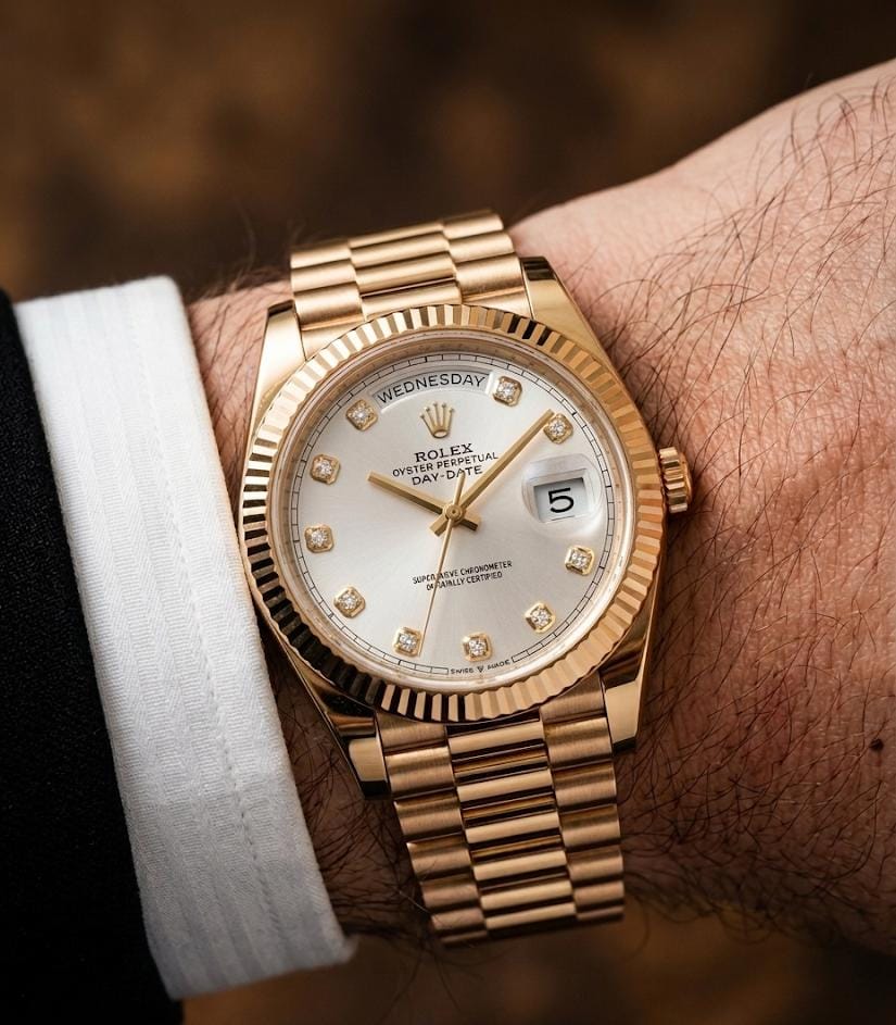 Role_x Oyster Perpetual Day Date Diamond Gold-White 40 Battery
