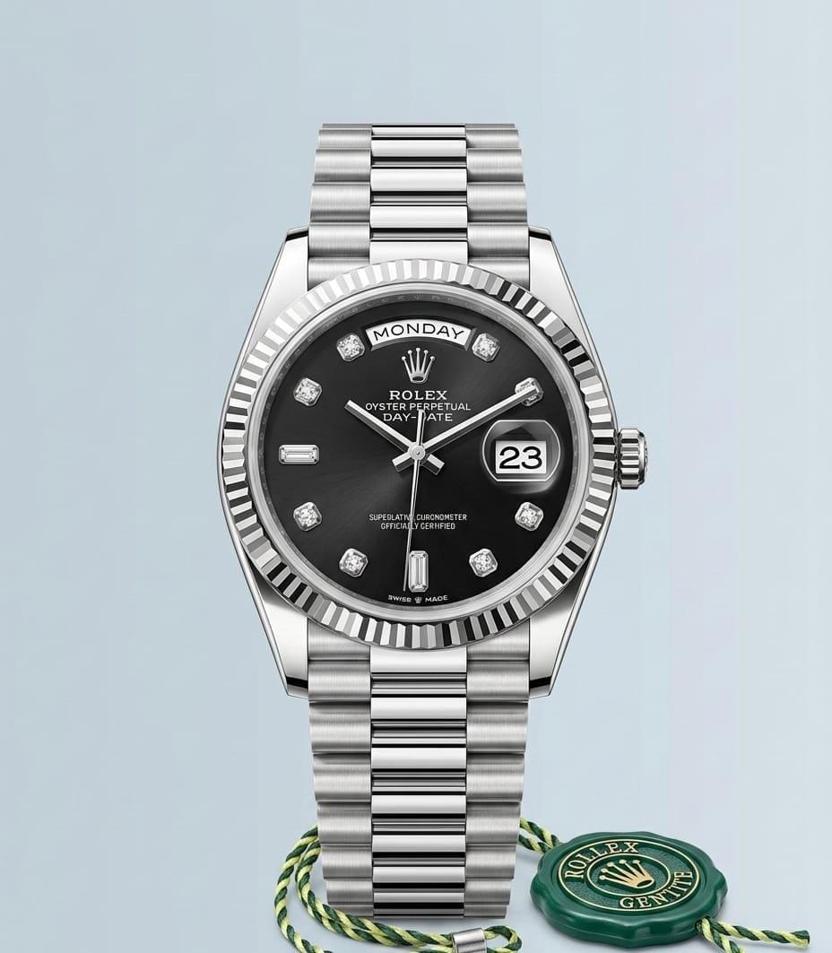 Role_x Oyster Perpetual Day Date Diamond Silver-Black 40 Battery