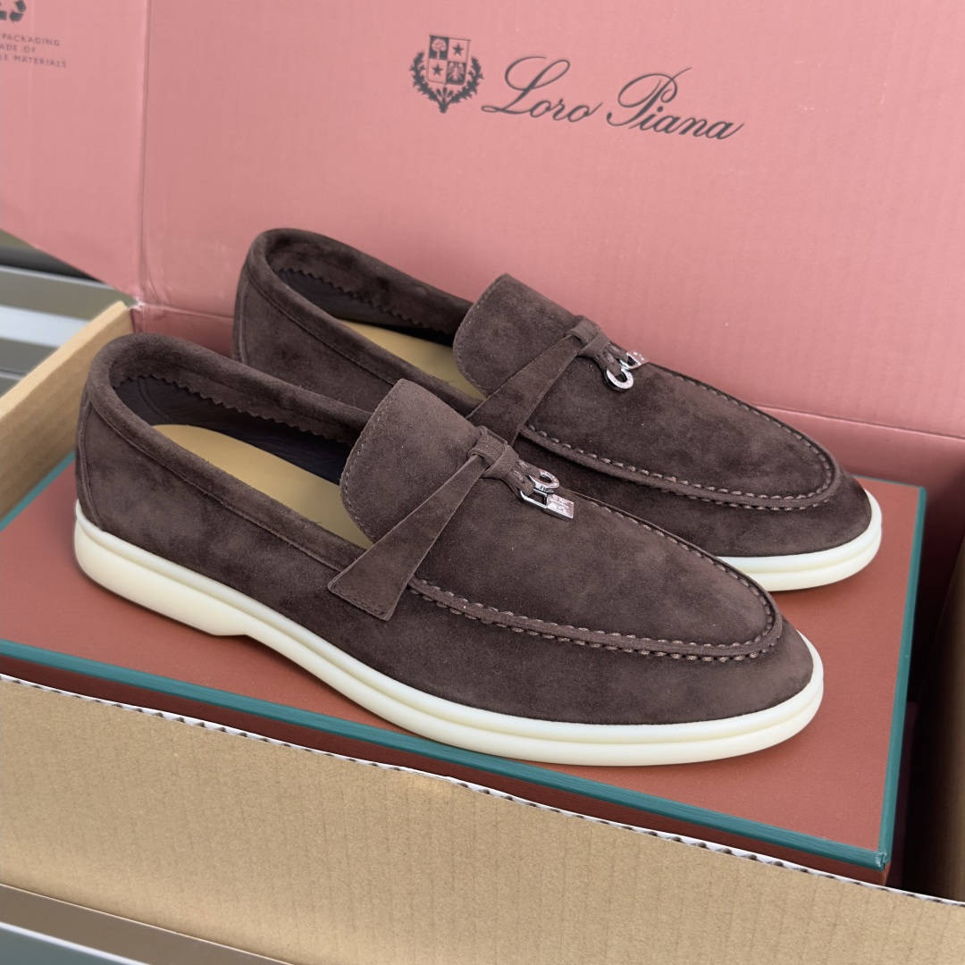Loro Piana Summer Walk Charm Suede Loafers Brown