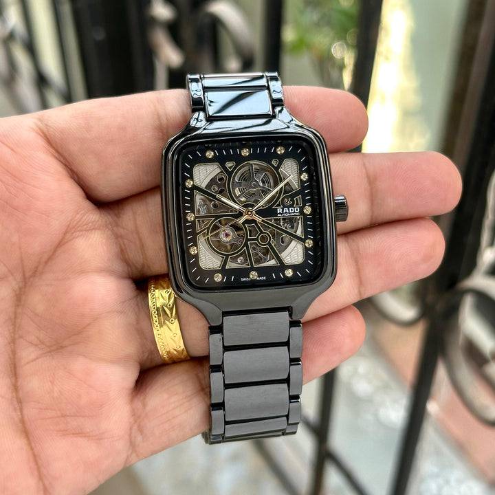 Rad_o True Square Automatic Ceramic Black-Gold Diamond