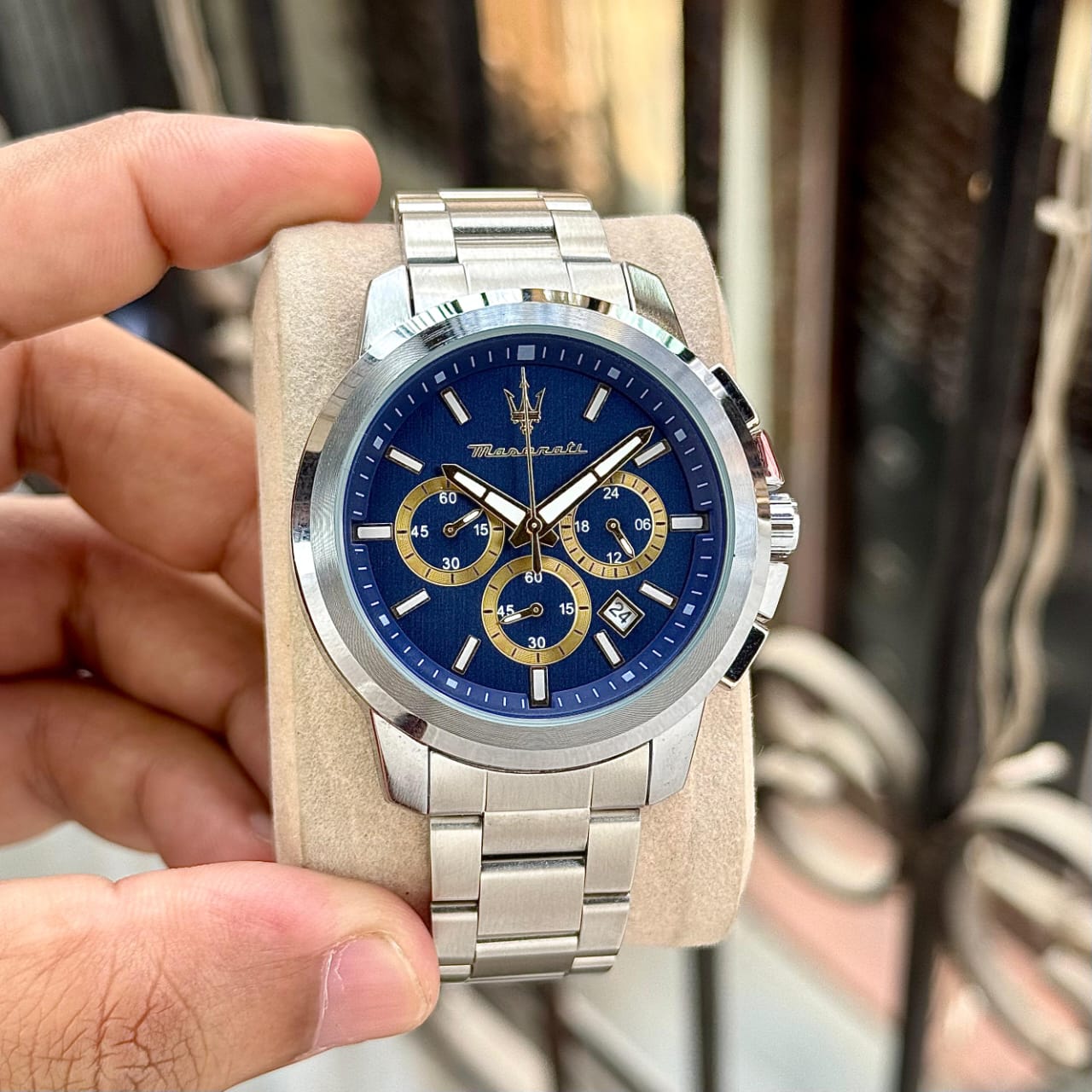 Maserati Potenza Silver-Blue-Gold Chrono